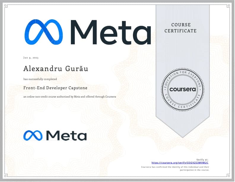 Meta capstone certificate of completion