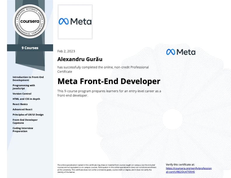 Meta developer certificate of completion