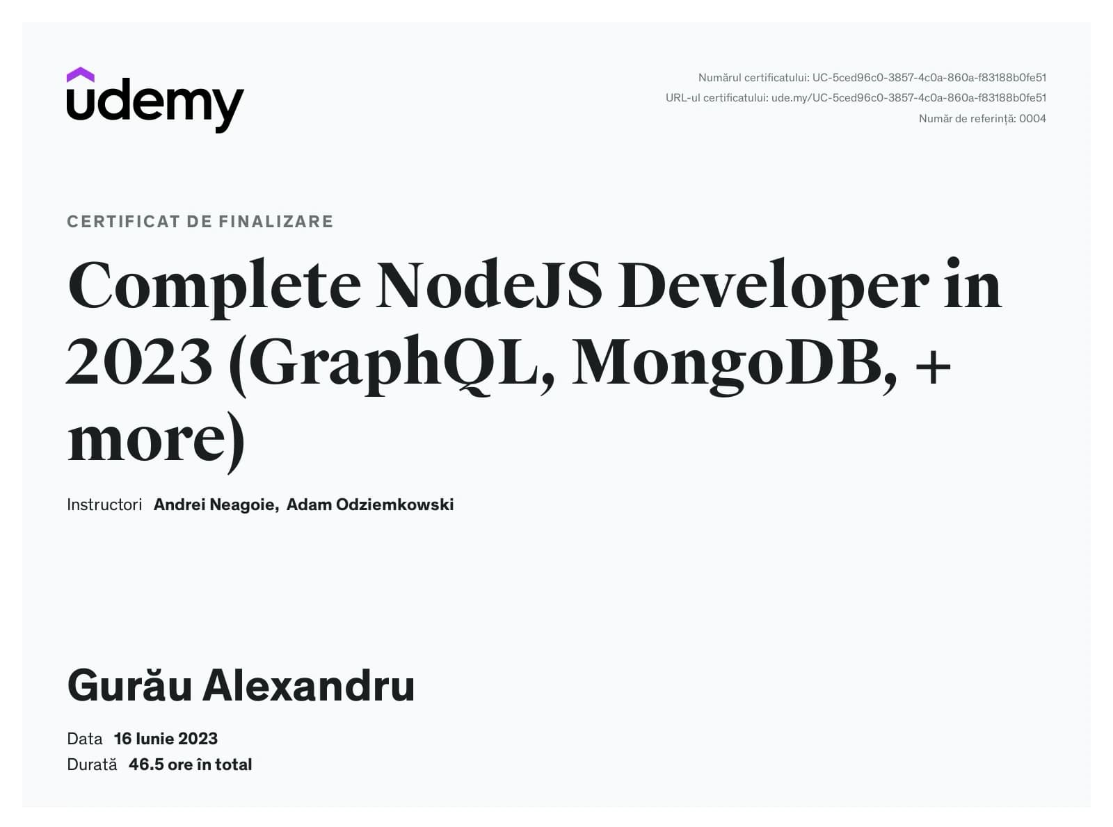 Node.js advanced certificate of completion