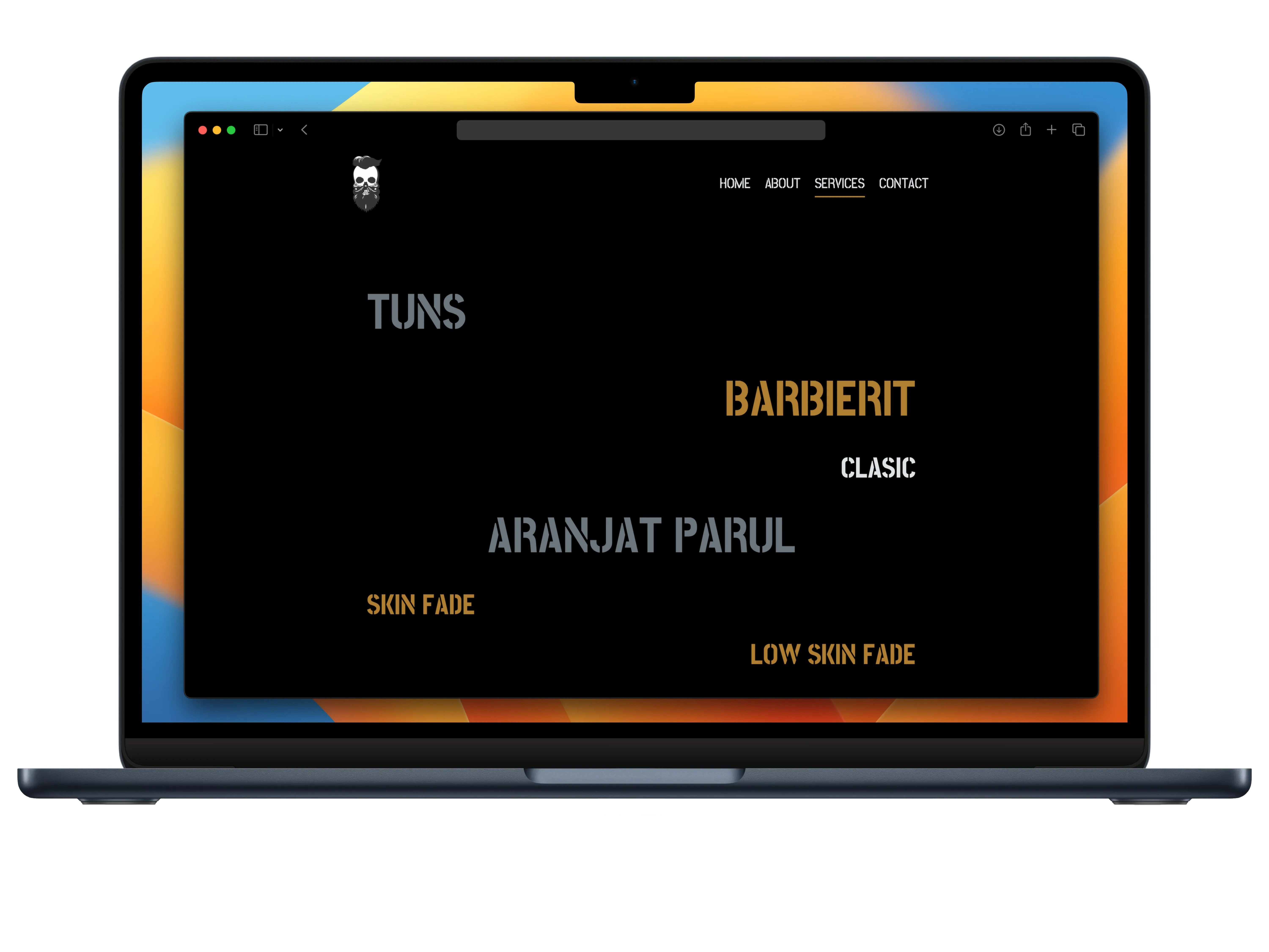 Barbershop website pe un laptop