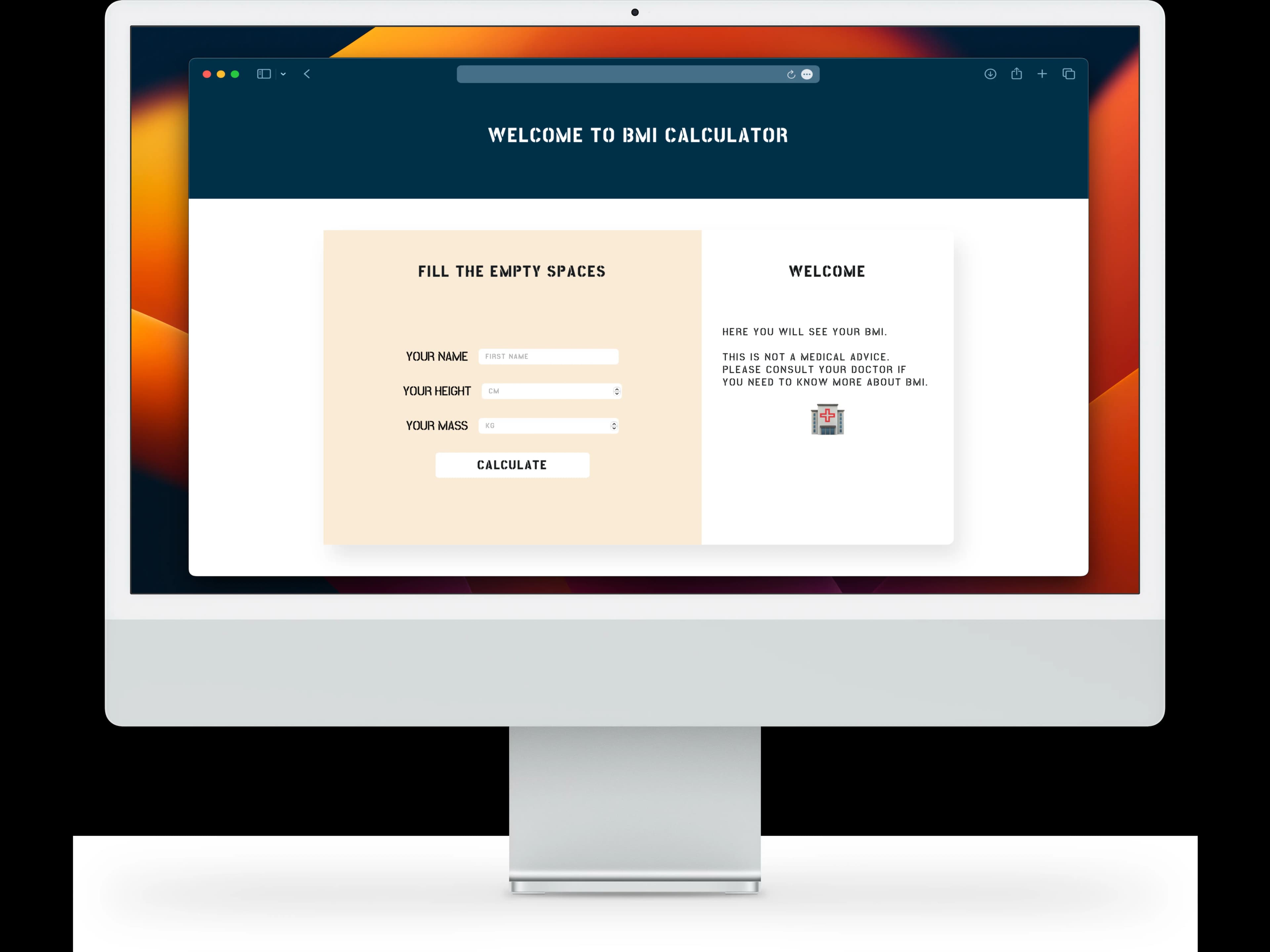 Site web calculator BMI pe un monitor