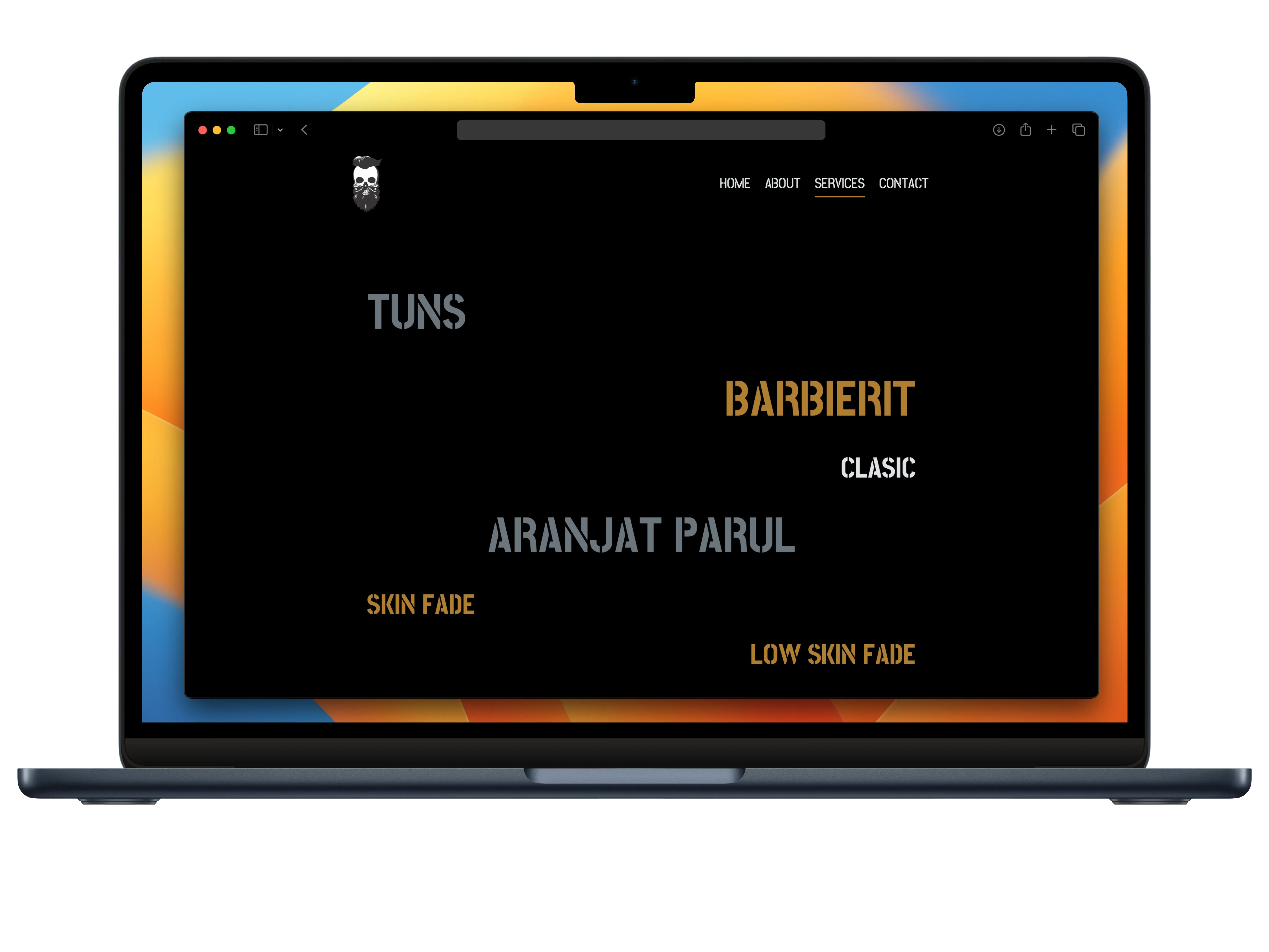 Barber shop website on a laptop
