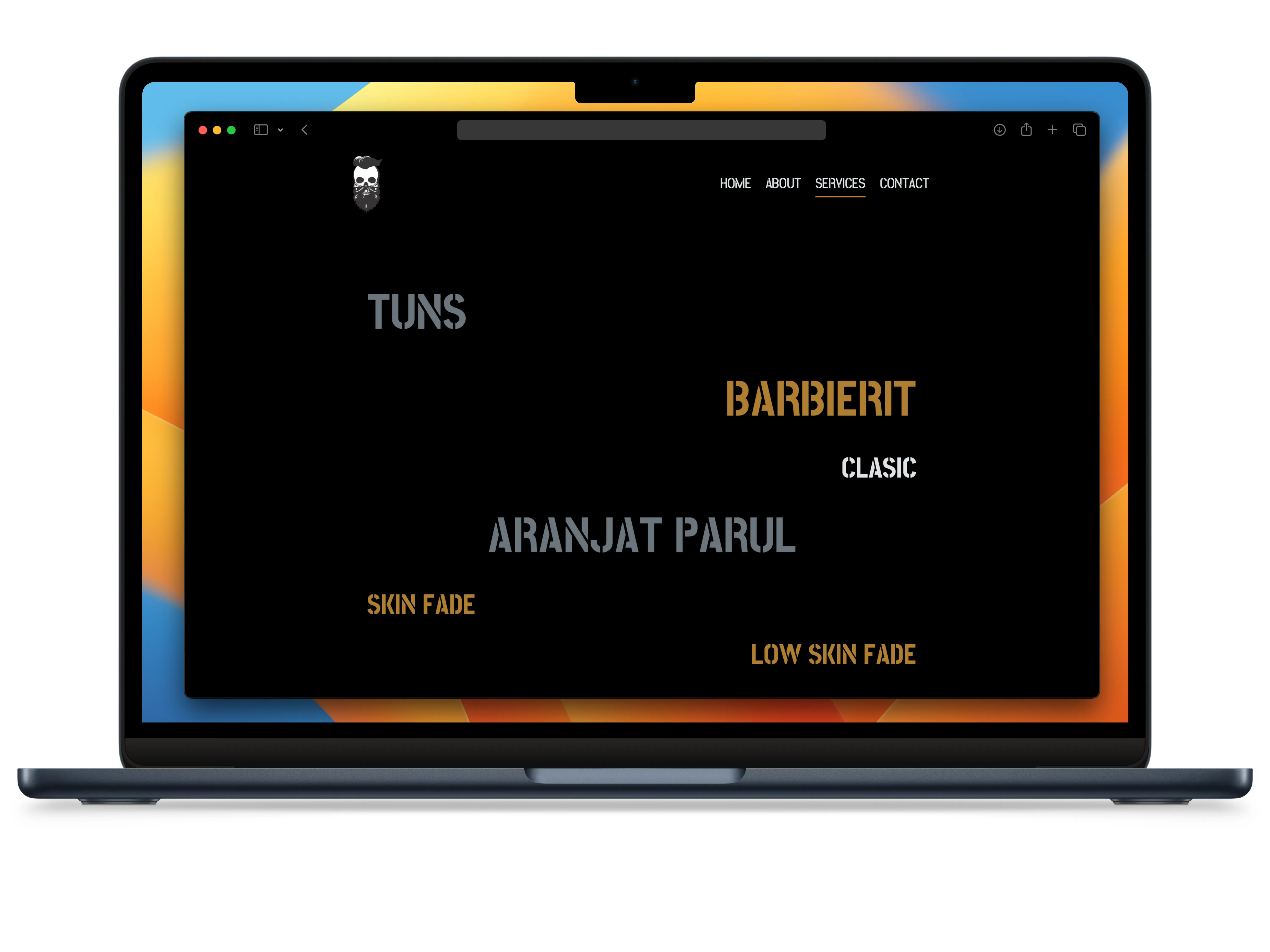 Barber shop website on a laptop